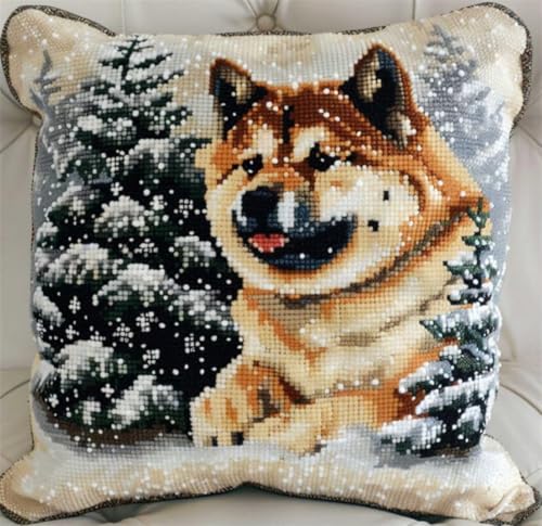 Kitquiver Knüpfkissen Mit Vordruck Cartoon-Hund-Tier Knüpfhäkel-Set Für Erwachsene Und Anfänger,Stickerei-Häkelset,Diy-Kissenbezug-Sets B 17x17In von Kitquiver