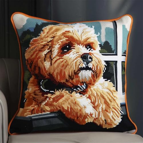 Kitquiver Knüpfkissen Mit Vordruck Cartoon-Hund-Tier Kreuzstich-Sets Zur Herstellung Von Kissenbezügen,Diy-Knüpfhäkel-Set Für Teppiche B 17x17In von Kitquiver