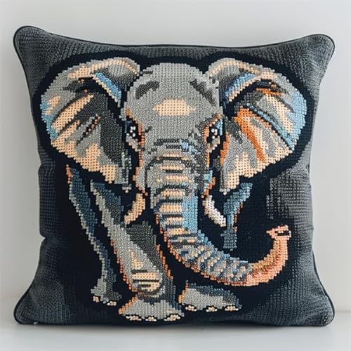 Knüpfen Kissen Set Erwachsene Elefant Knüpfen für Anfänger Set 43X43cm Knüpfen Handarbeit Set Kissen Bastelset Knüpfen Handwerksset Kissen DIY Bastelset für Anfänger für die Sofa-Heimdekoration von Kitquiver