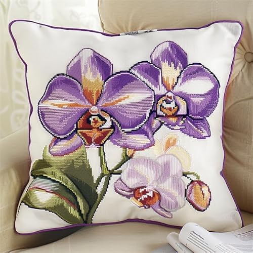 Knüpfen Kissen Set Erwachsene Orchidee Knüpfen und Weben Set 43X43cm Bastelset Knüpfen Kissen Bastelset Knüpfen Handwerksset Kissen DIY Bastelset für Anfänger für die Sofa-Heimdekoration von Kitquiver