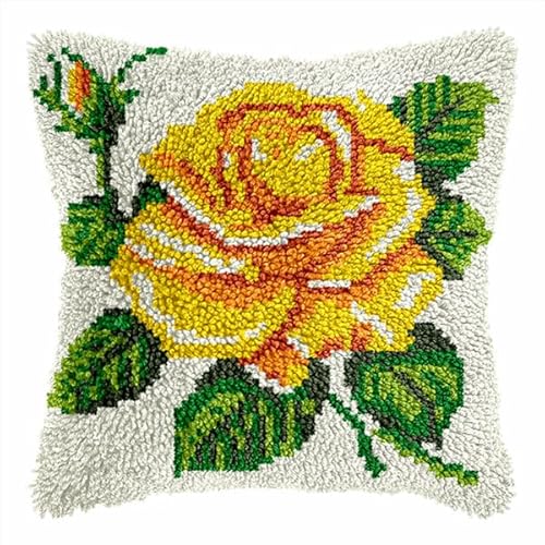 Knüpfen Kissen Set Erwachsene Rose Knüpffaden Set (43X43cm) Bastelset Knüpfen Kissen Bastelset Knüpfen Handwerksset Kissen DIY Bastelset für Anfänger für die Sofa-Heimdekoration von Kitquiver