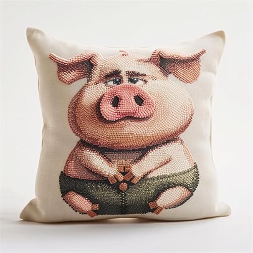 Knüpfen Kissen Set Erwachsene Schwein Knüpfen und Weben Set 43X43cm Bastelset Knüpfen Kissen Bastelset Knüpfen Handwerksset Kissen DIY Bastelset für Anfänger für die Sofa-Heimdekoration von Kitquiver