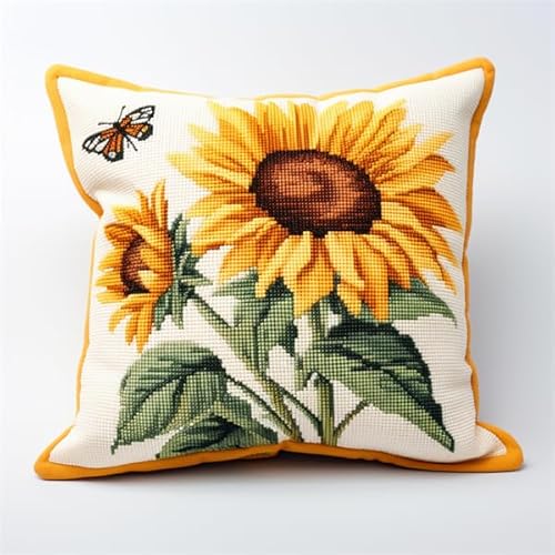 Knüpfen Kissen Set Erwachsene Sonnenblume Knüpfen und Weben Set 43X43cm DIY Knüpfen Set Kissen Bastelset Knüpfen Handwerksset Kissen DIY Bastelset für Anfänger für die Sofa-Heimdekoration von Kitquiver