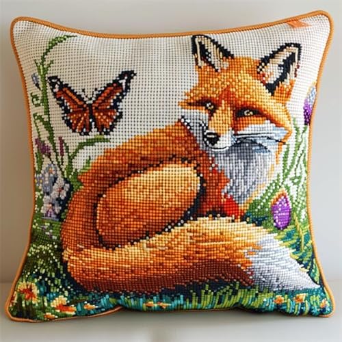 Knüpfen Set Anfänger Fuchs Knüpfen für Anfänger Set 43X43cm Bastelset Knüpfen Kissen Bastelset Knüpfen Handwerksset Kissen DIY Bastelset für Anfänger für die Sofa-Heimdekoration von Kitquiver