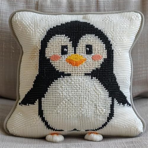 Knüpfen Set Anfänger Pinguin Knüpfset für Erwachsene (43X43cm) Knüpfen Handarbeit Set Kissen Bastelset Knüpfen Handwerksset Kissen DIY Bastelset für Anfänger für die Sofa-Heimdekoration von Kitquiver