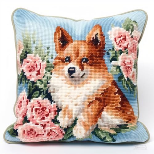 Knüpfen Set Erwachsene Hundetier Und Blumen Diy-Knüpfhäkel-Set Für Teppiche Und Kissen Auf Leinwand Für Anfänger B 17x17In von Kitquiver