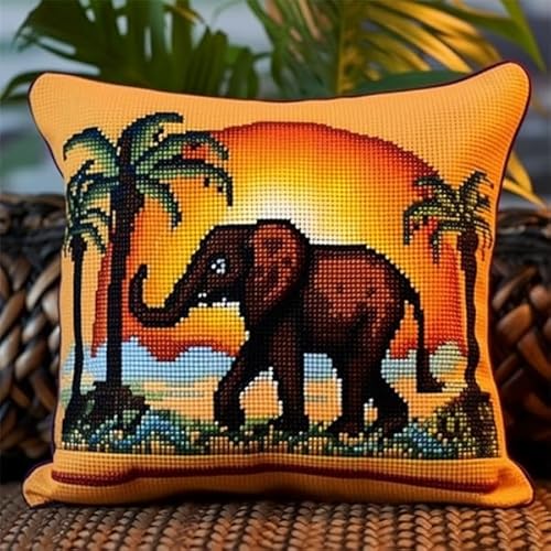 Knüpfen Set Erwachsene Vorgedruckt Elefant Knüpfen für Anfänger Set 43X43cm DIY Knüpfen Set Kissen Bastelset Knüpfen Handwerksset Kissen DIY Bastelset für Anfänger für die Sofa-Heimdekoration von Kitquiver