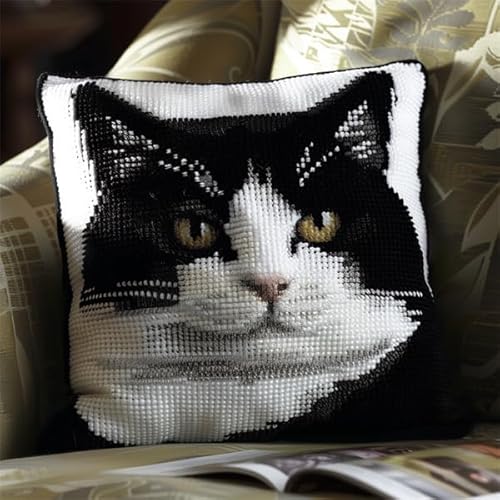 Knüpfen Set Erwachsene Vorgedruckt Katze Knüpfen für Anfänger Set 43X43cm DIY Knüpfen Set Kissen Bastelset Knüpfen Handwerksset Kissen DIY Bastelset für Anfänger für die Sofa-Heimdekoration von Kitquiver