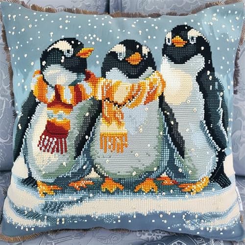 Knüpfen Set Erwachsene Vorgedruckt Pinguin Knüpfen für Anfänger Set 43X43cm DIY Knüpfen Set Kissen Bastelset Knüpfen Handwerksset Kissen DIY Bastelset für Anfänger für die Sofa-Heimdekoration von Kitquiver