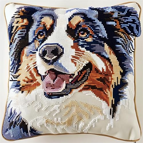 Knüpfen Set Erwachsene Vorgedruckt Tier Hund Knüpfset für Erwachsene (43X43cm) Bastelset Knüpfen Kissen Bastelset Knüpfen Handwerksset Kissen DIY Bastelset für Anfänger für die Sofa-Heimdekorat von Kitquiver