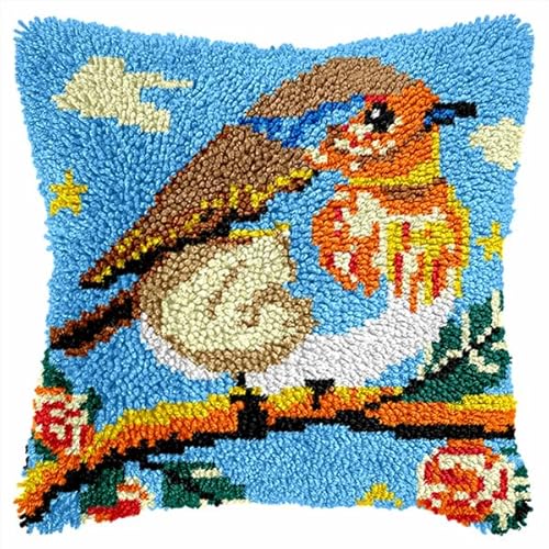 Knüpfen Set Erwachsene Vorgedruckt Vogel Knüpfset für Erwachsene (43X43cm) DIY Knüpfen Set Kissen Bastelset Knüpfen Handwerksset Kissen DIY Bastelset für Anfänger für die Sofa-Heimdekoration von Kitquiver