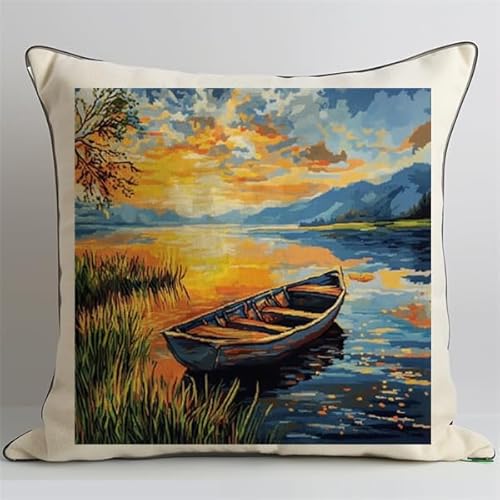 Knüpfen Set Kissen Landschaft Knüpfen und Weben Set 43X43cm Bastelset Knüpfen Kissen Bastelset Knüpfen Handwerksset Kissen DIY Bastelset für Anfänger für die Sofa-Heimdekoration von Kitquiver