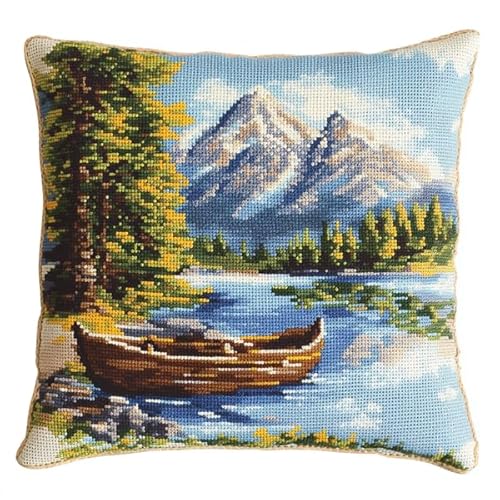 Knüpfen Set Kissen Landschaft Knüpffaden Set (43X43cm) Knüpfen Handarbeit Set Kissen Bastelset Knüpfen Handwerksset Kissen DIY Bastelset für Anfänger für die Sofa-Heimdekoration von Kitquiver