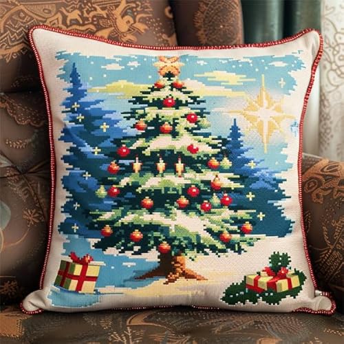 Knüpfen Set Kissen Weihnachten Knüpfen für Anfänger Set 43X43cm Knüpfen Handarbeit Set Kissen Bastelset Knüpfen Handwerksset Kissen DIY Bastelset für Anfänger für die Sofa-Heimdekoration von Kitquiver