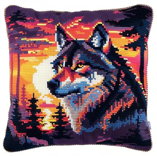 Knüpfen Set Kissen Wolf Knüpfset für Erwachsene (43X43cm) Bastelset Knüpfen Kissen Bastelset Knüpfen Handwerksset Kissen DIY Bastelset für Anfänger für die Sofa-Heimdekoration von Kitquiver