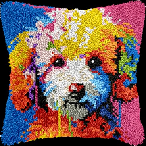 Knüpfkissen Mit Vordruck Farbe Hund Tier Diy-Knüpfhäkel-Set Für Teppiche Und Kissen Auf Leinwand Für Anfänger B 17x17In von Kitquiver