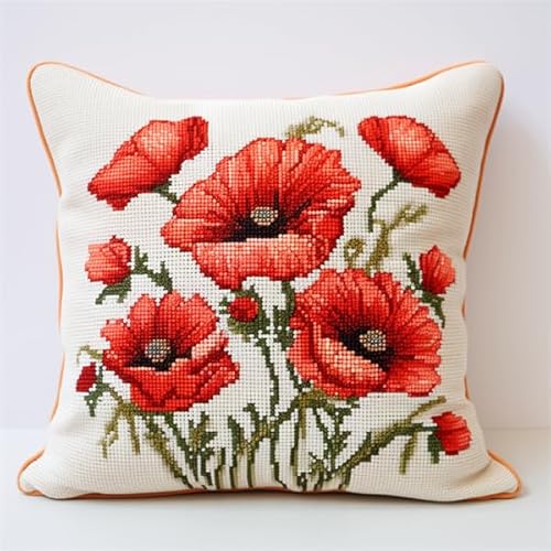 Knüpfkissen Set Blume Knüpfen und Weben Set 43X43cm Knüpfen Handarbeit Set Kissen Bastelset Knüpfen Handwerksset Kissen DIY Bastelset für Anfänger für die Sofa-Heimdekoration von Kitquiver