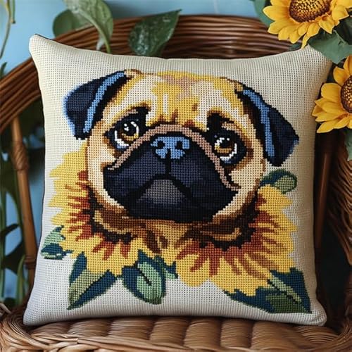 Knüpfkissen Set Hund Knüpfen und Weben Set 43X43cm Bastelset Knüpfen Kissen Bastelset Knüpfen Handwerksset Kissen DIY Bastelset für Anfänger für die Sofa-Heimdekoration von Kitquiver