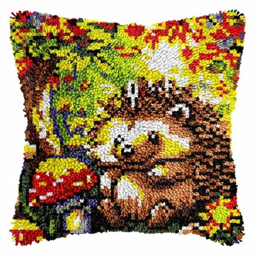 Knüpfkissen Set Igel Knüpfen für Anfänger Set 43X43cm DIY Knüpfen Set Kissen Bastelset Knüpfen Handwerksset Kissen DIY Bastelset für Anfänger für die Sofa-Heimdekoration von Kitquiver