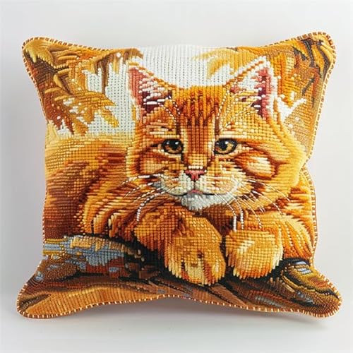 Knüpfkissen Set Katze Knüpfen und Weben Set 43X43cm Knüpfen Handarbeit Set Kissen Bastelset Knüpfen Handwerksset Kissen DIY Bastelset für Anfänger für die Sofa-Heimdekoration von Kitquiver