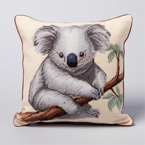 Knüpfkissen Set Koala Knüpfen und Weben Set 43X43cm Knüpfen Handarbeit Set Kissen Bastelset Knüpfen Handwerksset Kissen DIY Bastelset für Anfänger für die Sofa-Heimdekoration von Kitquiver