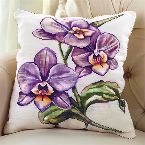 Knüpfkissen Set Orchidee Knüpffaden Set (43X43cm) Knüpfen Handarbeit Set Kissen Bastelset Knüpfen Handwerksset Kissen DIY Bastelset für Anfänger für die Sofa-Heimdekoration von Kitquiver