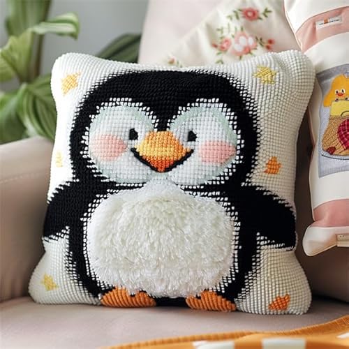 Knüpfkissen Set Pinguin Knüpfen für Anfänger Set 43X43cm Bastelset Knüpfen Kissen Bastelset Knüpfen Handwerksset Kissen DIY Bastelset für Anfänger für die Sofa-Heimdekoration von Kitquiver