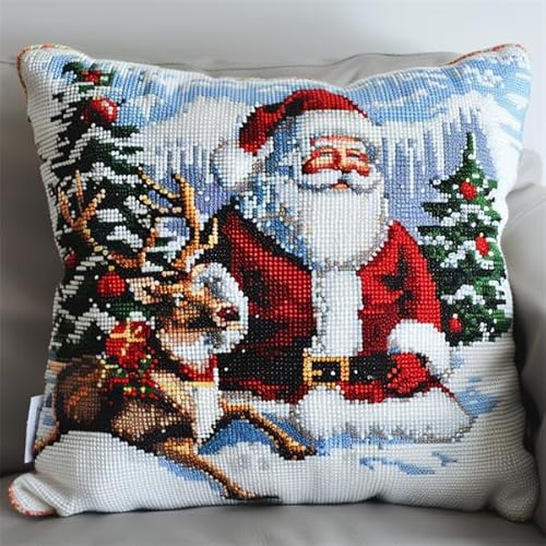 Knüpfkissen Set Weihnachten Knüpfset für Erwachsene (43X43cm) Bastelset Knüpfen Kissen Bastelset Knüpfen Handwerksset Kissen DIY Bastelset für Anfänger für die Sofa-Heimdekoration von Kitquiver