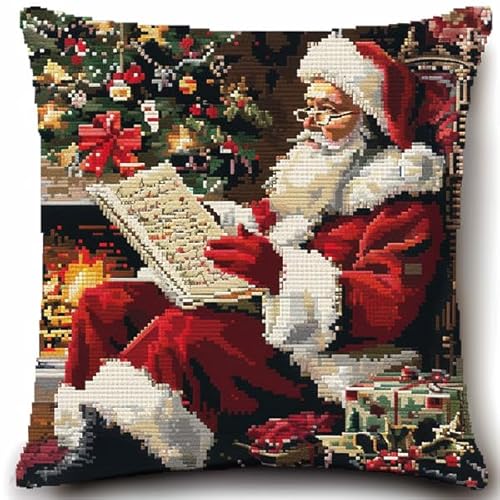 Knüpfkissen Set Weihnachten Knüpfset für Erwachsene (43X43cm) DIY Knüpfen Set Kissen Bastelset Knüpfen Handwerksset Kissen DIY Bastelset für Anfänger für die Sofa-Heimdekoration von Kitquiver