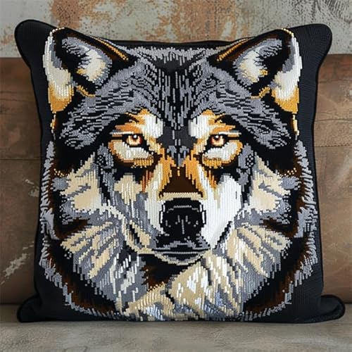 Knüpfkissen Set Wolf Knüpfset für Erwachsene (43X43cm) DIY Knüpfen Set Kissen Bastelset Knüpfen Handwerksset Kissen DIY Bastelset für Anfänger für die Sofa-Heimdekoration von Kitquiver