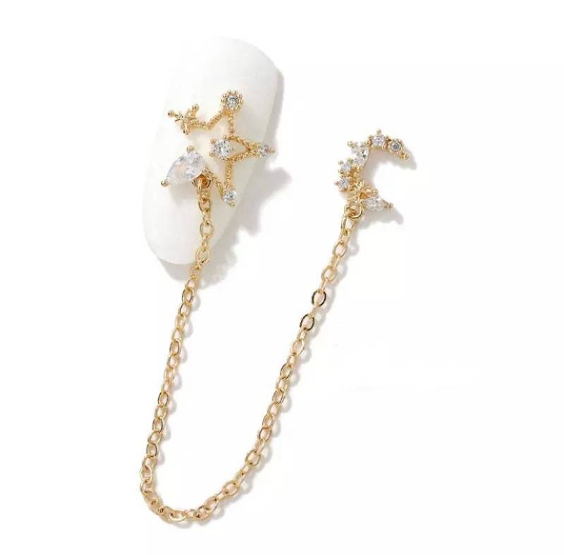 Kristall Kette Nagel Charm, Stern Und Mond Schmuck, Gold Zirkon von KitschyNails