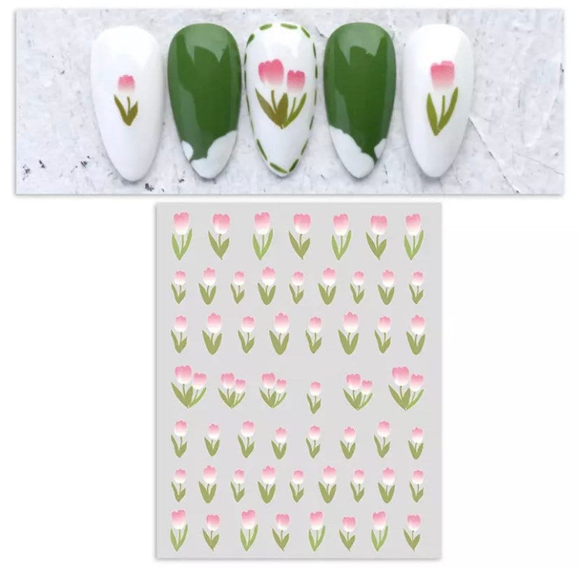 Pinke Und Weiße Tulpenblumen, Nail Art Sticker von KitschyNails