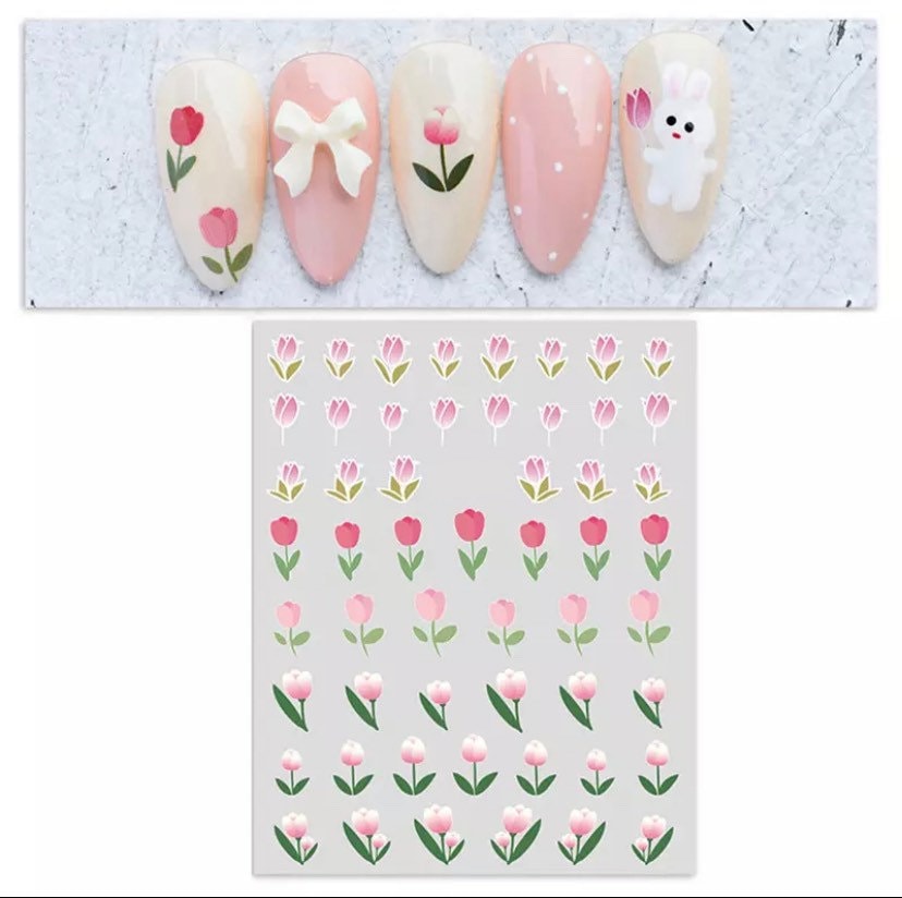 Pinke Und Weiße Tulpenblumen, Nail Art Sticker von KitschyNails