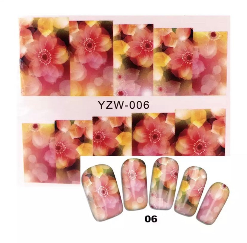 Wasser Transfer Nail Sticker, Nagel Aufkleber, Pink Und Gelb Blumen Design, Blume Art, Dekoration von KitschyNails