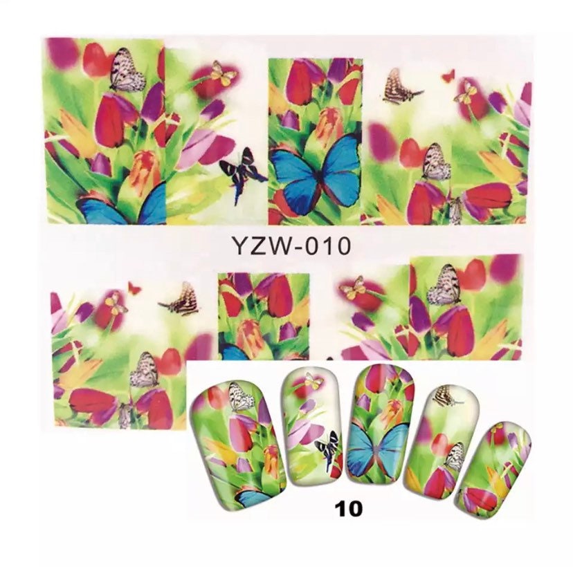 Wasser Transfernagel Sticker, Schmetterling Nagel Aufkleber, Blumen Und Schmetterlinge Design, Nail Art, Dekoration von KitschyNails