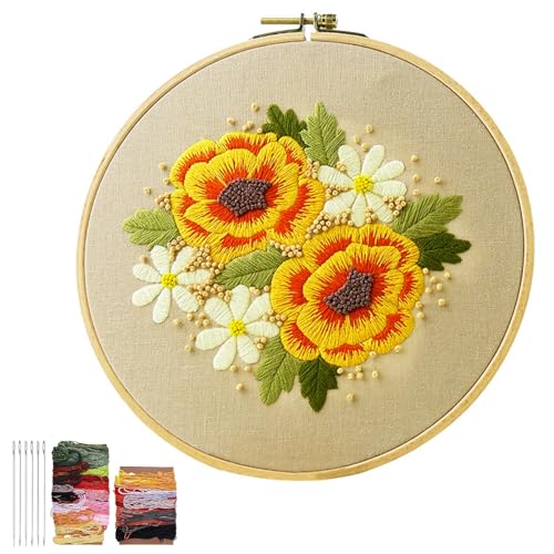 Anfänger Stickerei Set,Handstickerei Set,Blumenmuster Pflanzen Kreuzstich-Kit,DIY Embroidery Starter Kit für Erwachsene mit Reifen für DIY Kunst Handwerk Nähen von Kiuiom