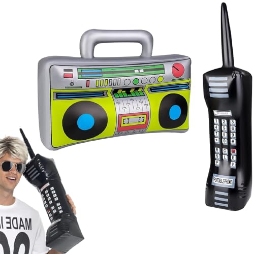 Aufblasbares Rockstar Spielzeug,Aufblasbare Radio,Aufblasbares Handy 2PC 80er Accessoires Deko 90er Jahre Party Hip Hop Kostüm für Rockmusik Karnevals Party Zubehör Rock Star Toy von Kiuiom