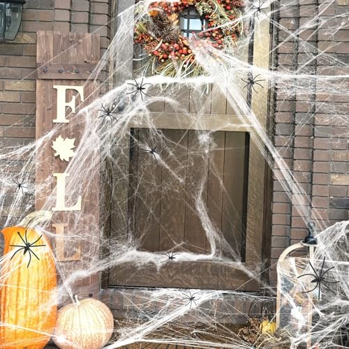 Halloween Deko Spinnennetz,Party Dekoration Spinnweben, Halloween Elastisches Spinnennetz,Dehnbaren Spinnennetzen für Dekoration,Halloween Party Horror Deko Outdoor Gartendekoration（200g+60PC Spider） von Kiuiom