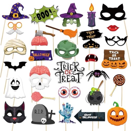 Halloween Foto Booth,Halloween Fotobox Accessoires,Halloween Selfie Requisiten 30PC Foto Requisiten Lustige Halloween Party Supplies für Halloween Horror-Thema Party für Kinder & Erwachsene von Kiuiom