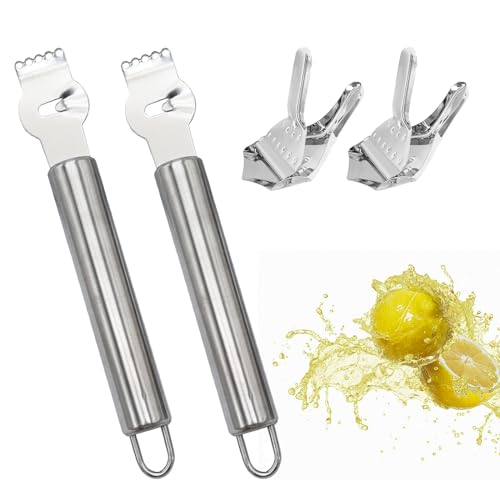 Kiuiom 4 Stück Zitronen Zester Schäler,Zitronenclips,Edelstahl Zitronenreibe,Orangen Zitrusschäler,Kanalmesser Und Aufhängeöse Schäler,Für Gin Cocktails Limetten Orangen Küchen Werkzeug von Kiuiom