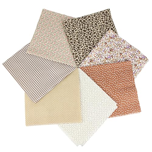 Quadratische Patchworkstoffe aus Baumwolle,Stoffpakete Patchwork Stoffe, Fabric Quilting Patchwork, 7PCS 25x25cm DIY Baumwolltuch Gewebe Quadrate Baumwolltuch Nähen Handwerk Deko (Braun) von Kiuiom