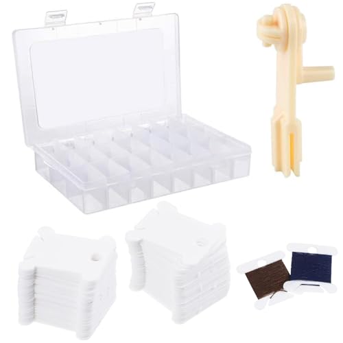 Stickgarn Spulen,Stickgarn Karten,Kreuzstich Garnkarte 100PC Stickgarn Spulen Garnspulen Kunststoff mit Aufbewahrungsbox und Floss Winder für DIY Basteln Nähen Aufbewahrung Zubehör von Kiuiom