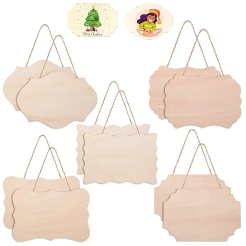 Unlackiertes Holzschild,Unfertiges Holzschild,Holzschilder Blanko 10PC Hängendes Holzschild für DIY Basteln Brandmalerei Malen Schreiben Dekorieren von Kiuiom