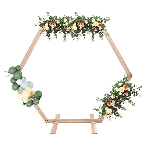 KiwiHood Hölzerne Hochzeit Bogen 2M Sechseckige Hochzeit Laube Holz Bogen Backdrop Stand Rustic Garden Arbor für Indoor Outdoor Hochzeit Zeremonie, Geburtstag Party Dekoration von KiwiHood