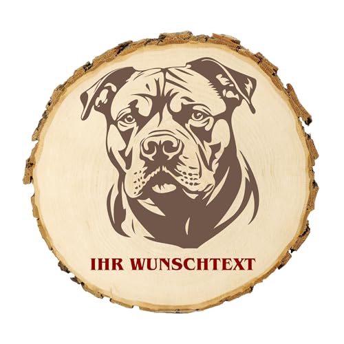 KIWISTAR UG - 14-16 cm Baumscheibe - Amerikanischer Bully - Hund - personalisiertes Geschenk individuell selbst gestalten - Name - Holzscheibe mit Wunschtext - Naturholz - Geschenk - Türschild von Kiwistar