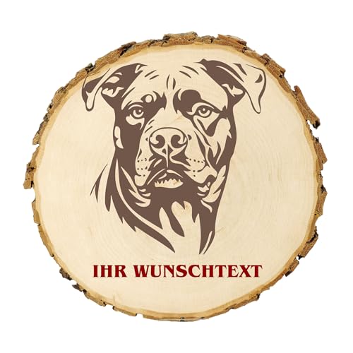 KIWISTAR UG - 14-16 cm Baumscheibe - Amerikanischer Staffordshire Terrier - Hund - personalisiertes Geschenk individuell selbst gestalten - Name Holzscheibe mit Wunschtext Naturholz Geschenk Türschild von Kiwistar