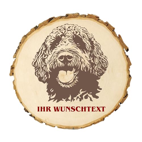 KIWISTAR UG - 14-16 cm Baumscheibe - Barbet - Hund - personalisiertes Geschenk individuell selbst gestalten - Name - Holzscheibe mit Wunschtext - Naturholz - Geschenk - Türschild von Kiwistar