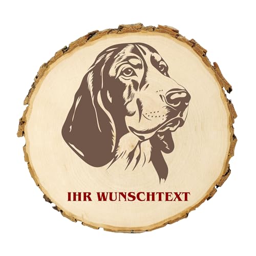 KIWISTAR UG - 14-16 cm Baumscheibe - Basset Hound - Hund - personalisiertes Geschenk individuell selbst gestalten - Name - Holzscheibe mit Wunschtext - Naturholz - Geschenk - Türschild von Kiwistar