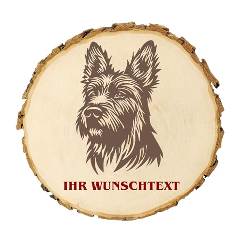 KIWISTAR UG - 14-16 cm Baumscheibe - Berger Picard - Hund - personalisiertes Geschenk individuell selbst gestalten - Name - Holzscheibe mit Wunschtext - Naturholz - Geschenk - Türschild von Kiwistar