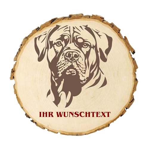 KIWISTAR UG - 14-16 cm Baumscheibe - Boerboel - Hund - personalisiertes Geschenk individuell selbst gestalten - Name - Holzscheibe mit Wunschtext - Naturholz - Geschenk - Türschild von Kiwistar